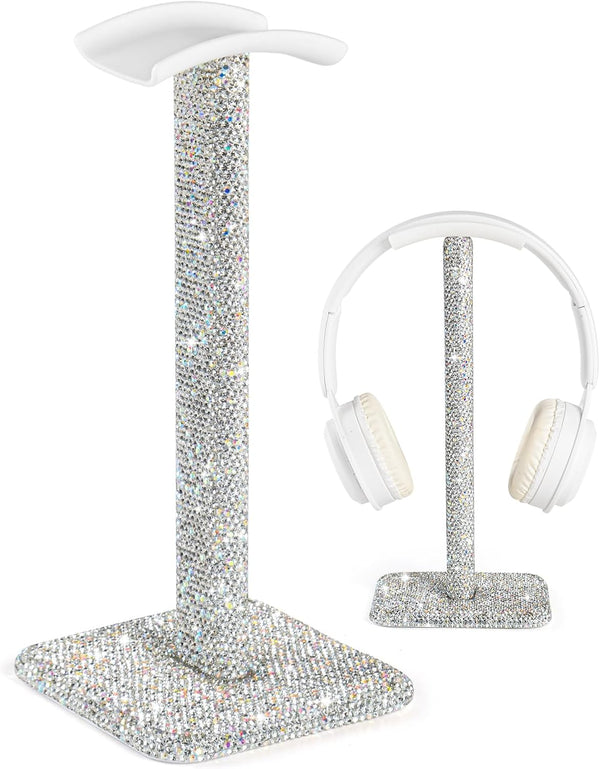 Luxury Rhinestones Headphone Stand, Metal Crystal Holder for All Headphones, Silver