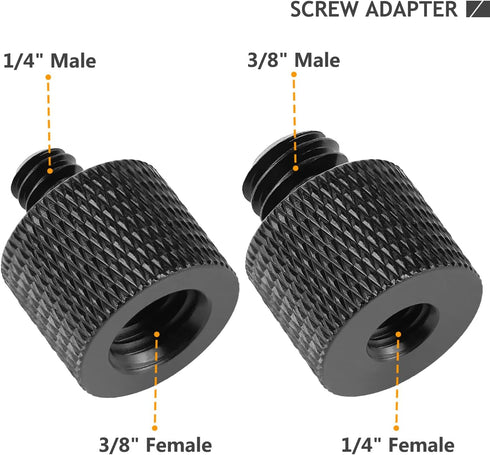 Camera Screw Adapter Thread 1/4" Male to 3/8" Female and 3/8" Male to 1/4" Female Adapter Set for Camera Monitor, Tripod, Mount