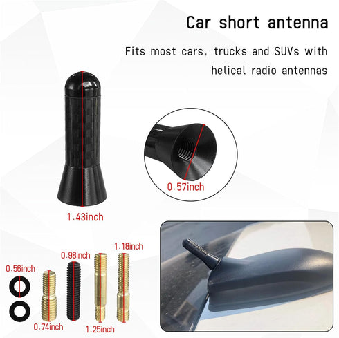 Sylvil 1.37" Car Short Antenna, Aluminum Radio Antennas Replacement, Carbon Fiber Antenna Kit with Screws, AM/FM Roof