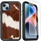 OTTARTAKS Luxury iPhone 14/13 Case - Western Cowhide Print, Heavy Duty Shockproof, Military Grade Protection, Brown.