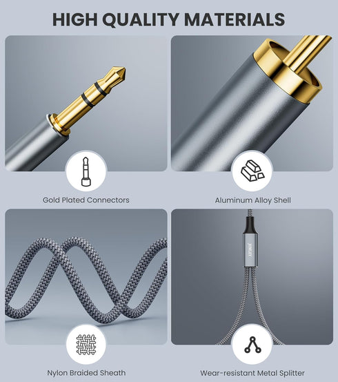 3.5mm 6.6ft, 2 3.5mm MP3 to RCA Cable RCA to AUX Male to Male Stereo Y Splitter Adapter Cable for Smartphone, Speaker