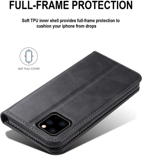 SINIANL iPhone 12 Case, Wallet Case with Card Holder, Leather Book Folding Folio Case, 6.1 inch (Black)