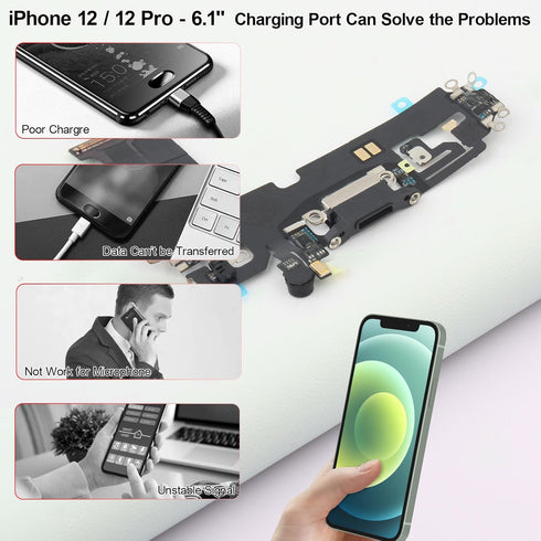 Dock Connector for iPhone 12 Pro Charging Port Replacement, USB Charger Board Flex Cable Parts with Tools