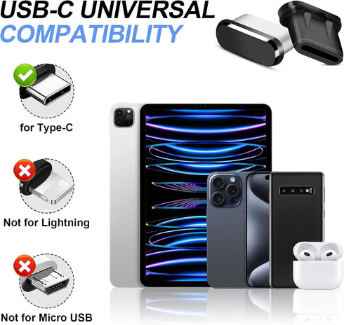 USB C Dust Plug Cover, 4pcs USB C Port Cover Cap Charging Port Cleaner with Cleaning Kits for iPhone 15 Series, Samsung Galaxy S23/S22/S21/S20 Ultra, Note 20/10 and All Type C Devices