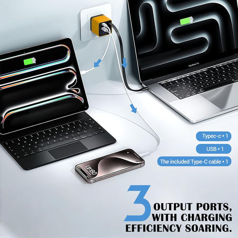 WoTeReVo 80W 3-in-1 2 3.0 4.0 15/16/17, GaN Fast Charger with Retractable USB-C Cable Wall Charger Block with Built