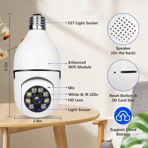5G Light Bulb Security Camera, Wifi Dual Band, 360 Degree 1080P Indoor Camera with Auto Tracking and Smart Dome