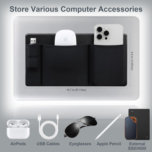 3-Pocket Lacdo Mouse Holder for Laptop Stick on, External Hard Drive SSD Holder for Laptop, Stick on Pouch Organizer