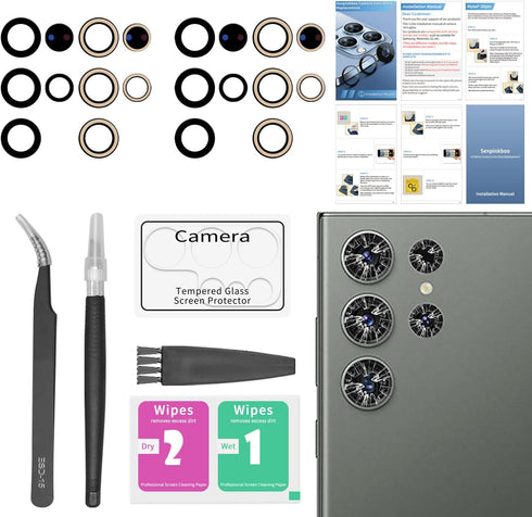 2 Pack Samsung Galaxy S23 Ultra Back Rear Camera Lens Glass Replacement with Repair Tool Set and Installation Manual