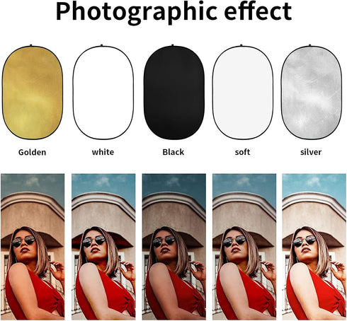 GODOX 24x36/60x90cm 5-in-1 Collapsible Photography Light Reflector, Oval Multi Disc Diffuser with Carrying Bag - Gold