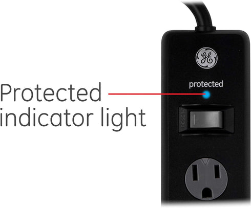 GE 6-Outlet Surge Protector, 2 Pack, 10 Ft Extension Cord, Power Strip, 800 Joules, Black