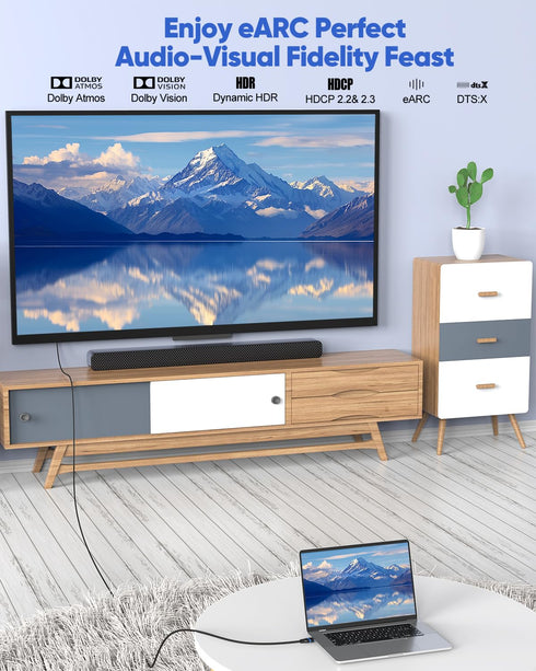 8K 15 2.1 15 48Gbps (8K@60Hz, 4K@120Hz, 2K,eARC,HDCP2.3,Dynamic PS5/HDTV/Monitor/Projector/Gaming/SoundBar Long HDMI