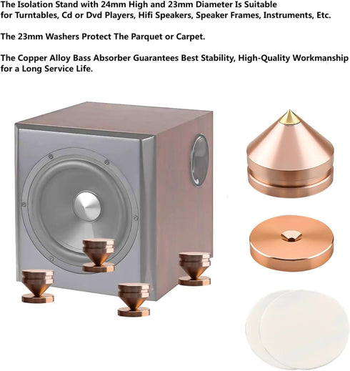 4Pcs Speaker Spikes Stands, HiFi Isolation Stand Cone Shockproof Base Pad with Non-Slip Rubber Rings for Audio