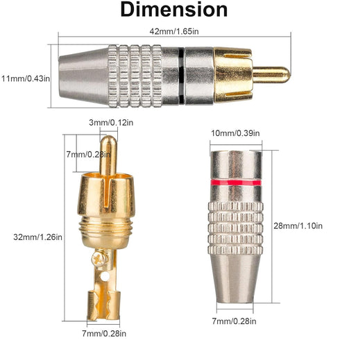Elechood 20Pack RCA Male Plug Solder, Gold Audio Video Cable Adapter Connector for Speaker Wire Wall Plate Home Theater