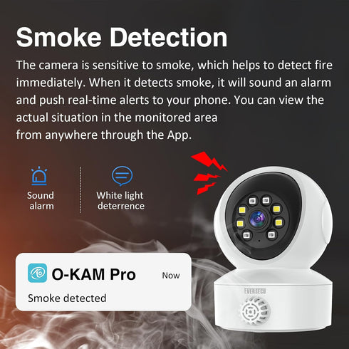 EVERSECU 2 Smoke & Gas Detection Home Security Camera with Sound Alarm & Real Time Alert, Humanoid Auto Tracking, Way