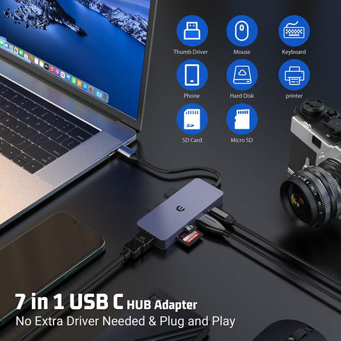 Tiergrade 7-in-1 4K 100W 3 3.0, USB C Hub Multiport Adapter, USB C Docking Station with HDMI, Power Delivery, USB-A SD