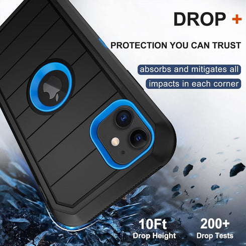 iPhone 11 Case with Belt Clip Holster, 2 x Screen Protector, Military Grade Heavy Duty Shockproof Dust-Proof Cover