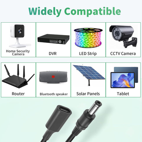 Varbmt 3.28Ft 5.5mm 2.1mm 1Pack USB C to DC Adapter Cable, Type C USB-C Female Input to DC x Power PD Charge Cable Made