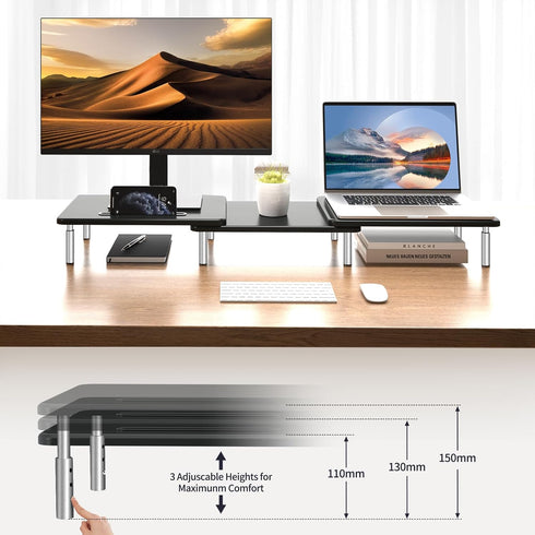 suptek Dual Monitor Laptop Stand Riser, Adjustable Length and Angle, Office Desktop Organizer for 2 Monitors (MST023)