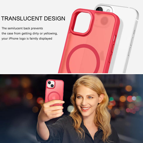 BENTOBEN iPhone 13/14 Case - Slim Shockproof Translucent Matte, Red, Compatible with MagSafe, 6.1" Protective Cover.