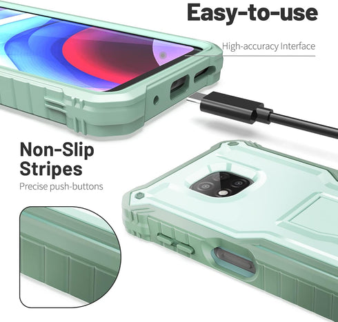 ExoGuard Rubber Shockproof Case for Moto G Power 2021, Built-in Screen Protector and Kickstand, Green
