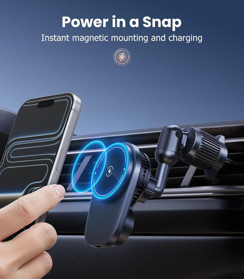 DICMKY 15W 17/16/15/14/13/12 S25 Long-arm Wireless Magnetic Car Phone Holder Mount with Cooling Fan & RGB Lights, Fast