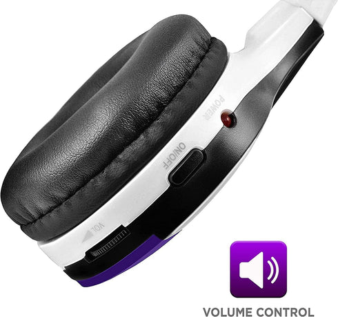 XO Vision IR630PR Universal IR Wireless Foldable Headphones - Purple, Bluetooth-Enabled, Lightweight for Car, Kids