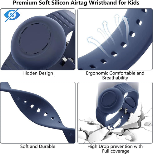 Waterproof Airtag Bracelet for Kids,Hidden Airtag Wristband Kids,2 Pack Silicon Anti-Lost Apple Airtag Holder Case for Child,Airtag Case Cover Watch Band GPS Tracker for Toddler-Black+Blue