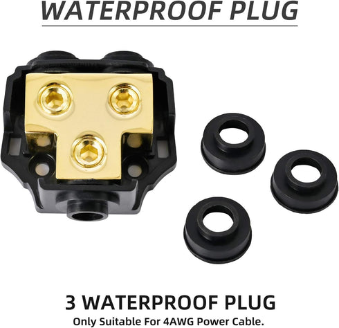 0/2/4 Gauge in 0/2/4 Gauge Out Copper Power Distribution Block for Car Audio Splitter (1 in 2 Out)