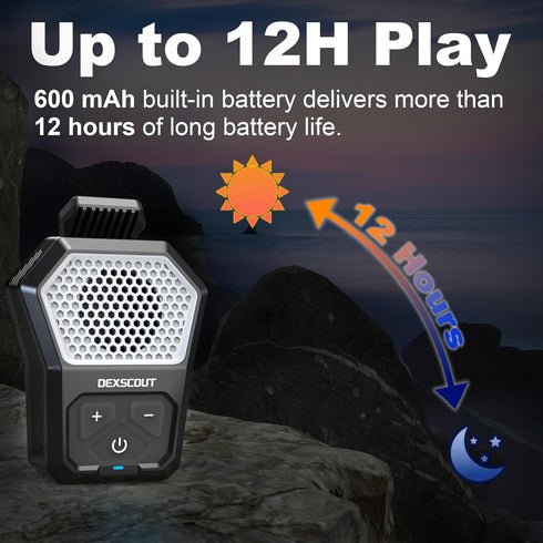 DexScout 12H Wearable Bluetooth Speaker, Portable Wireless Clip-on Mini Water-Resistant Speaker, Playtime, Built