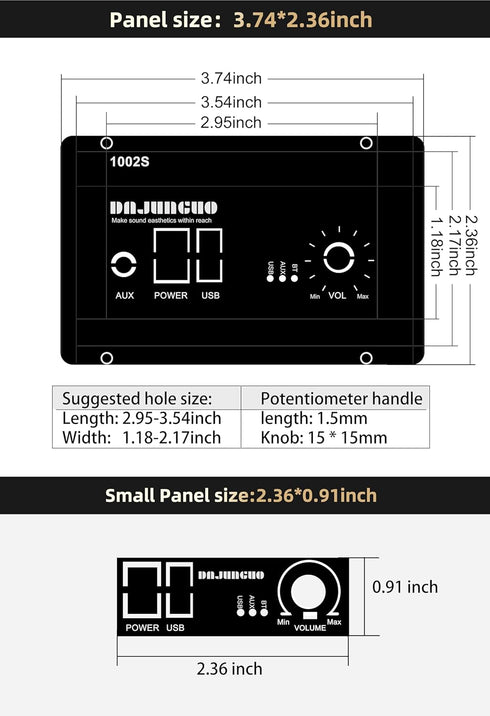 DAJUNGUO 1002S 2.0 Bluetooth Amplifier Board, Dual TPA3116D2 Chips, 100W+100W Power Output, Bluetooth/USB/3.5mm AUX
