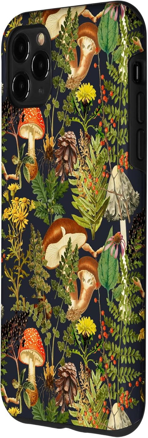 iPhone 11 Pro Max Case, Mushroom Woodland Scene with Elderberries, Fungi Nature Shrooms Design