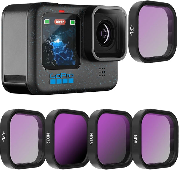 REYGEAK 4-Pack Filter Set CPL ND8 ND16 ND32 Compatible for GoPro Hero 12/11/10/9, Neutral Density and Polarizing Lens