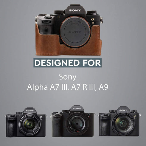 MegaGear Genuine Leather Half Case for Sony Alpha A7 III, A7R III, A9