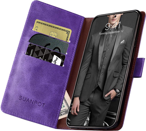 SUANPOT for Samsung Galaxy A71 5G Leather Wallet Case with RFID Credit Card Holder, Flip Folio Cover for Men Women