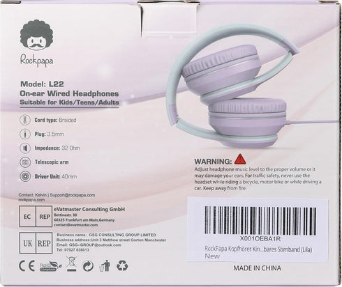 rockpapa L22 Wired Headphones for Kids, Girls, Boys, Women with Microphone, Foldable Stereo 3.5mm Corded Headphones for