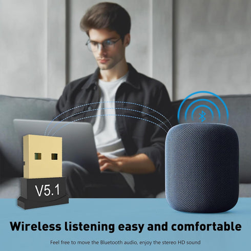 2 Pack Bluetooth 5.1 EDR USB Adapter for PC, Receiver-Transmitter for Computer, Compatible with Laptop, Headset, Speaker