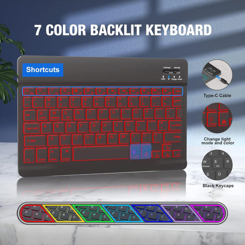 Keyboard Case for iPad 9.7" (5th/6th Gen), 360° Rotatable with Pencil Holder, 7 Color Backlit Bluetooth Keyboard