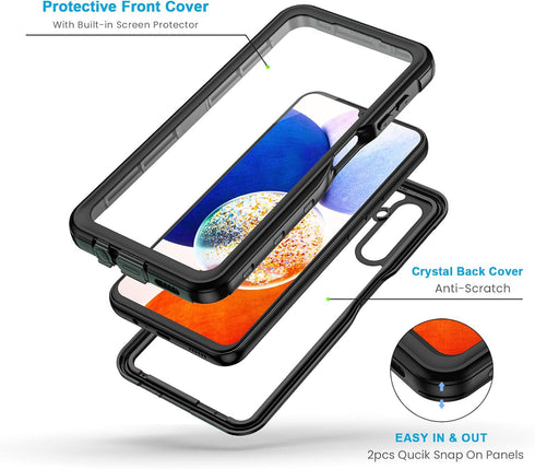 Lanhiem IP68 Waterproof Dustproof Case for Samsung Galaxy A14 5G, Rugged Full Body Protective Cover, Black/Clear