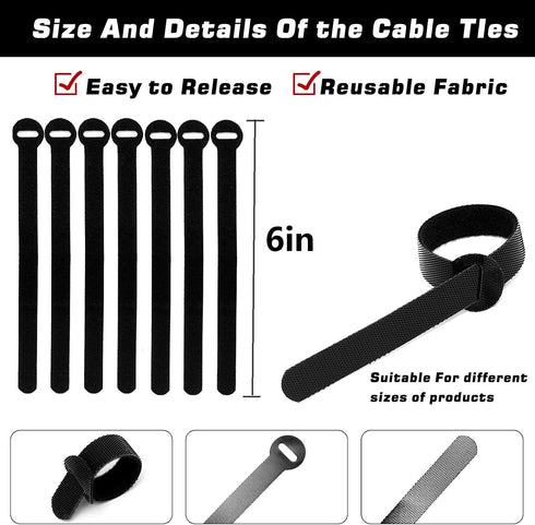 6-Inch Reusable Cable Ties, Fastening Cable Straps Cable Management, Multi-Purpose Hook & Loop Cord Organizer Wire