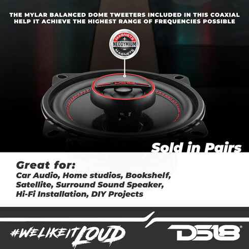 DS18 G4Xi GEN-X 4" 2-Way Coaxial Speakers - 120 Watts Max Power, Full Range Car Replacement Speaker - 2 Speakers