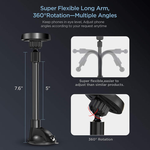 IPOW Long Arm Universal Magnetic Cradle Cell Phone Mount Holder for Windshield & Dashboard with 4 Metal Plates