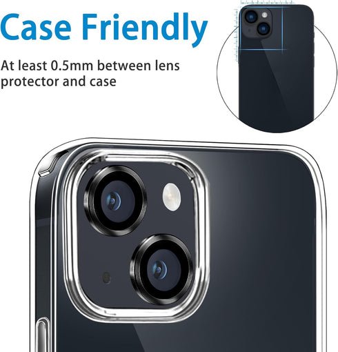 Compatible with iPhone 14 and 14 Plus Camera Lens Protector, Anti-Scratch Lens Cover 9H Tempered Glass Camera Screen Protector Shockproof Camera Ring for 14 and 14 Plus with 2 Lens - 2 Pcs Black