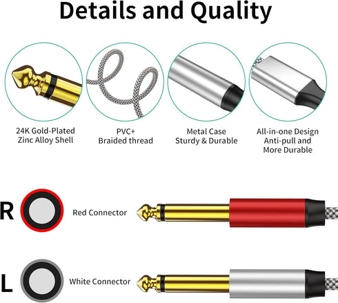 Insert Cable 6ft, 1/4 Stereo to Dual 1/4 Mono Cable, Stereo Breakout 1/4 Y Cable, Compatible with Amplifiers, Speaker