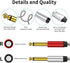 Insert Cable 6ft, 1/4 Stereo to Dual 1/4 Mono Cable, Stereo Breakout 1/4 Y Cable, Compatible with Amplifiers, Speaker