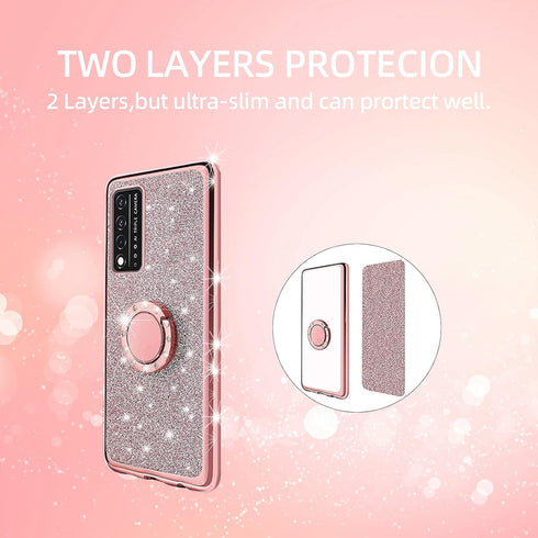 KuDiNi for Revvl v+ 5g Phone Case, Glitter Crystal Soft Clear TPU Luxury Bling Protective Cover with Kickstand Strap