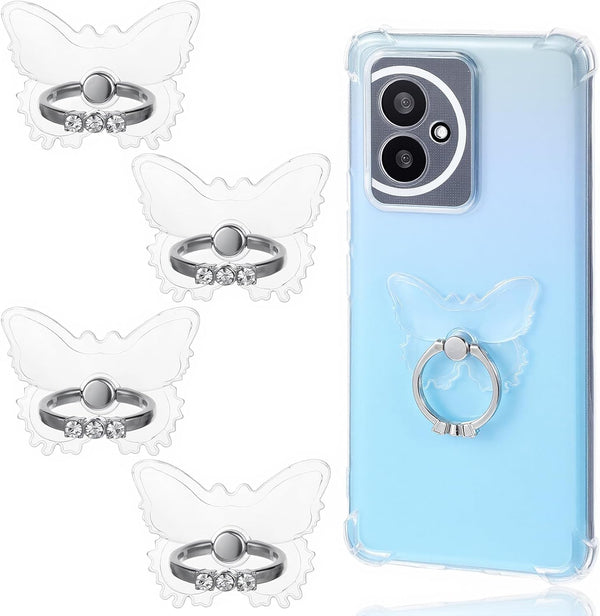 WJIAAA 4Pcs Transparent Butterfly Phone Ring Holder Grip, Clear Cell Phone Ring Holder