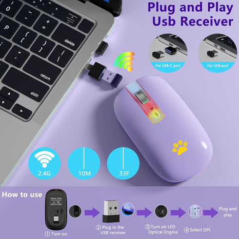 KARFUN 2.4G Wireless Mouse, Backlit LED Portable Slim Computer Mouses for Laptop, PC, Computer, MacBook, iPad