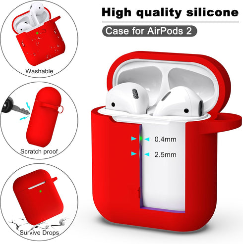 R-fun Compatible with AirPods Case Cover, Soft Silicone Protective Cover with Keychain, Red