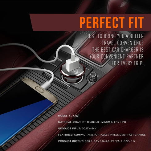 Car Phone Charger, 3A Max Qualcomm QC3.0 Fast Charging Adapter for iPhone 14 Pro/Samsung Galaxy S23/S22