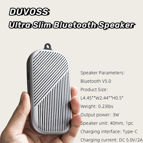 Portable Bluetooth Speaker, 0.5" Ultra Thin Mini Wireless Speaker with Integrated Carabiner, Waterproof for
